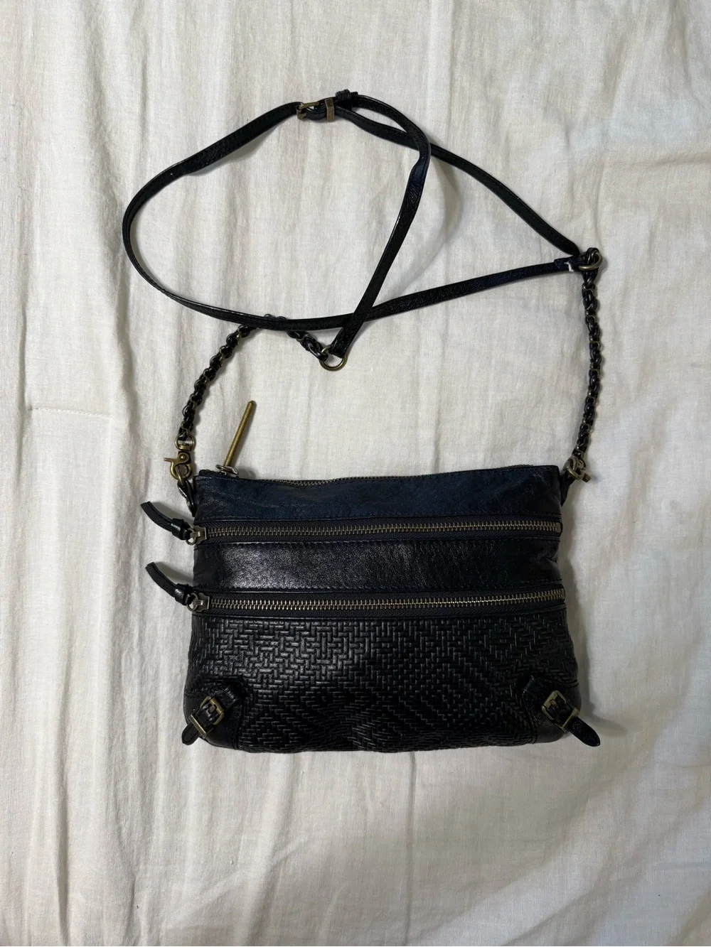 Elliott Lucca Black Woven Leather Crossbody Bag